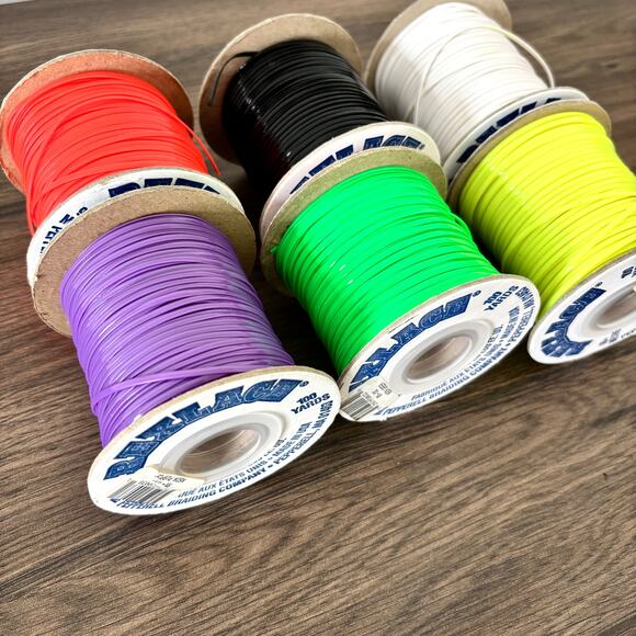 Rexlace Solids Spool Lot - 6 Spools - Purple Green Yellow Orange Black White - Picture 1 of 2